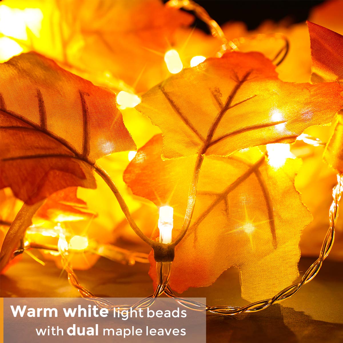 8 Lighting Modes & Timer Fall Decorations for Home Maple Leaf Garland with Lights 40LED Battery Operated Waterproof String Lights, Thanksgiving Halloween Fall Decor Indoor Outdoor Autumn