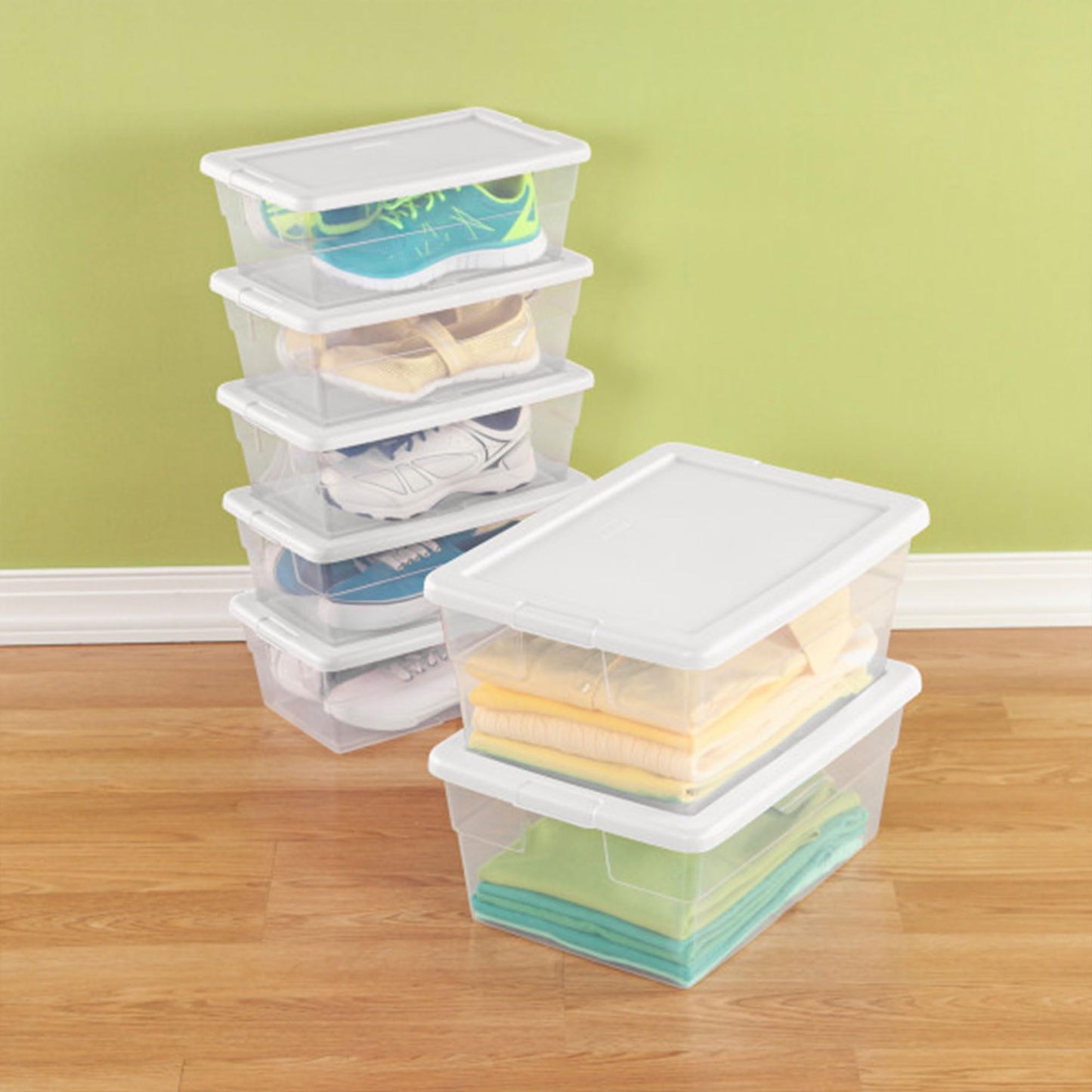 12-Pack Storage Box, Stackable Clear Plastic Bins with Snap-On Lids, 6 Quart