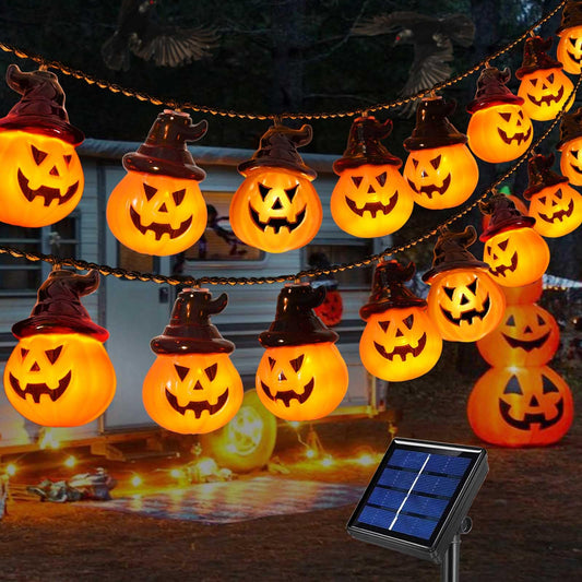 Solar Pumpkin Lights for Halloween Decorations Outside,Spooky Pumpkin Lights String for Outdoor Halloween Yard Decoration,Porch Decor, Camper Party Door Window Tree Decor