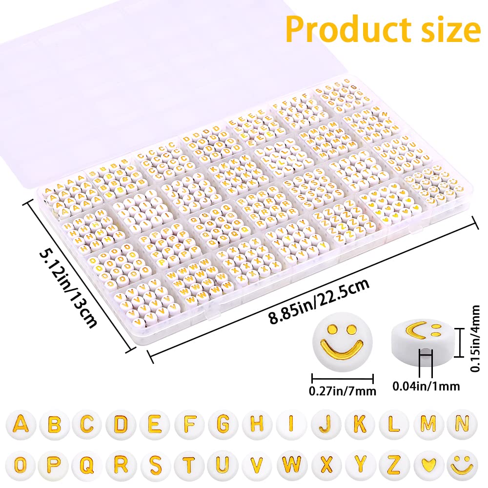 1400pcs Round Letter Beads for Jewelry Making, 28 Style Gold A-Z Alphabet Acrylic Beads Kits Heart Beads for Bracelets Making (4 * 7mm)