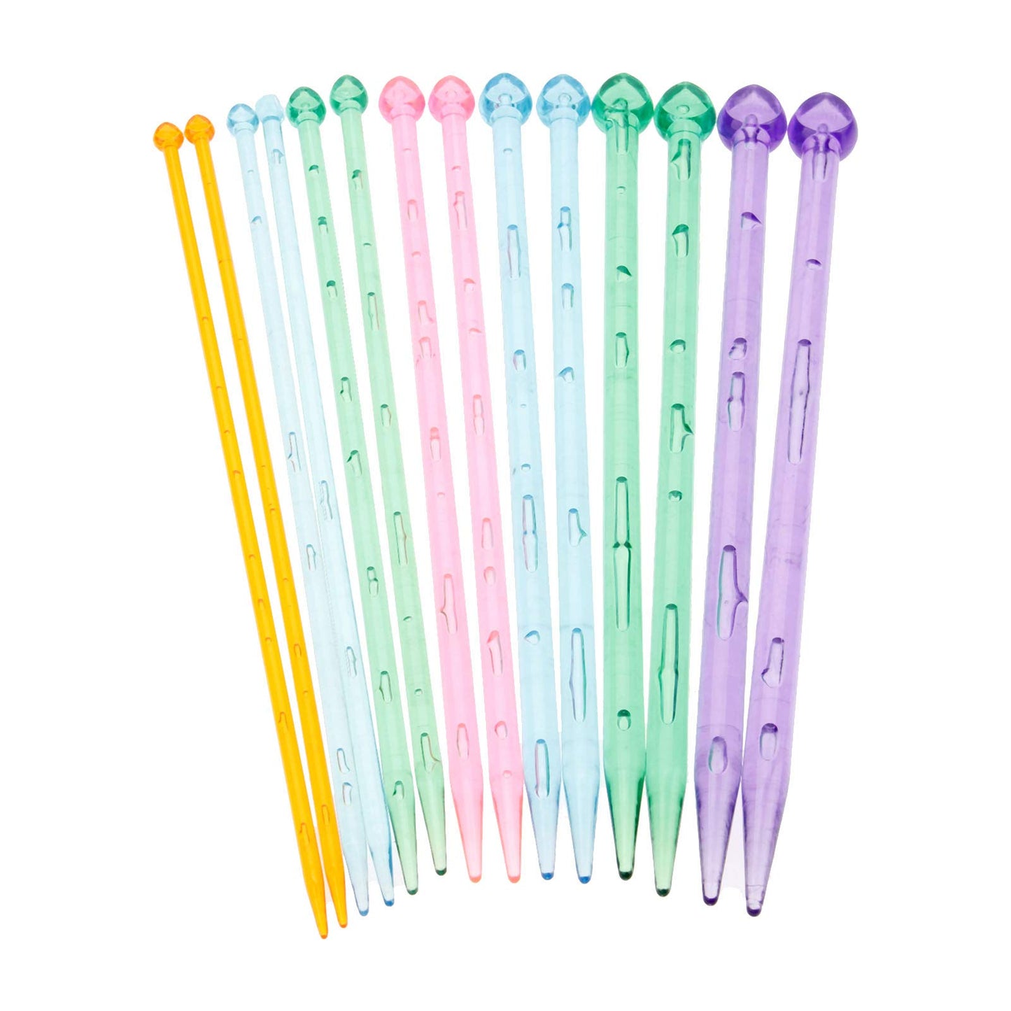 14 PCS(7 Pair) Multicolor Plastic Crystal Knitting Needles Weaving Tool Acrylic Crystal Knitting Tools Acrylic Needle for Scarf Sweater Length 26cm/10.35IN