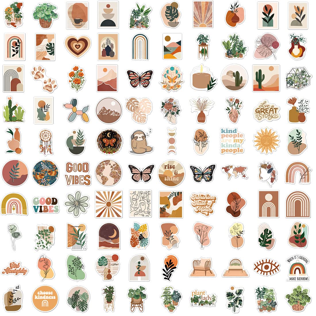 200 PCS Aesthetic Boho Stickers, Cute Vinyl Waterproof Stickers for Water Bottles Laptop Phone Journaling Scrapbook Junk Journal, Small Business Supplies, Plant Sticker Packs for Adults Teens