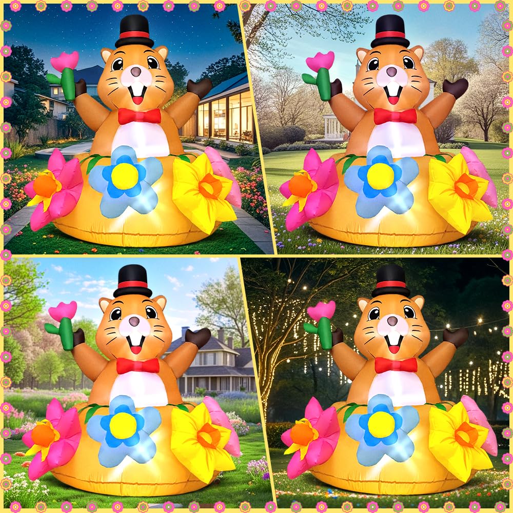 4 FT Spring Inflatable Marmot Outdoor Decoration Blow up Animal Decoration, Built-in LED Lights for Spring Easter Yard Garden Lawn Party