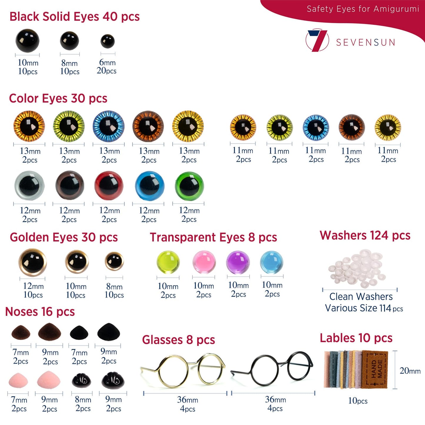 266 PCS Safety Eyes for Crocheting, Crochet Safety Eyes and Noses for Amigurumi Crochet Animals Craft Doll Eye Glasses