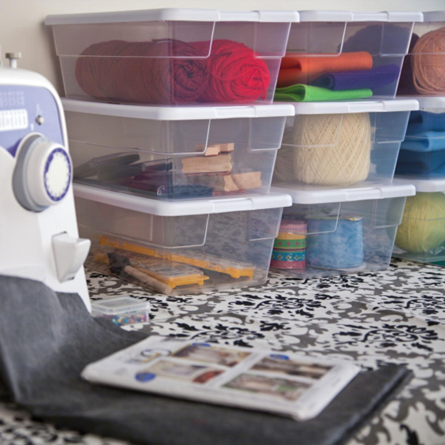 12-Pack Storage Box, Stackable Clear Plastic Bins with Snap-On Lids, 6 Quart