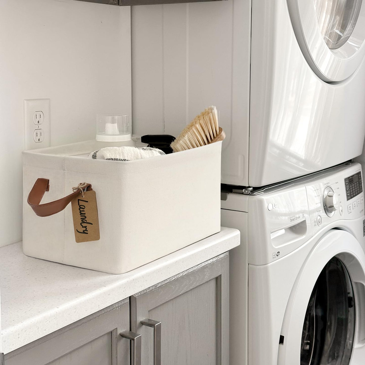 Storage Bins for Shelves, Closet Bins for Organization, Collapsible Storage Baskets for Towels, Rectangle Basket for Bedroom, 14 ¾" L x 10 ¼" W x 8 ¼" H, Beige, 2-Pack