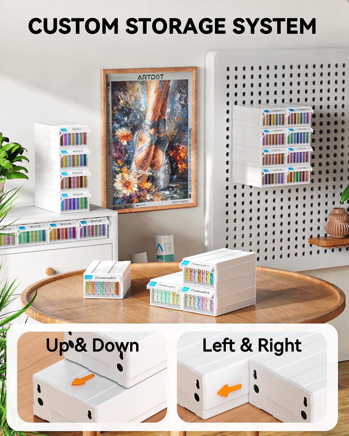 Diamond Painting Storage, 4 Pack Stackable Bead Organizer 140 Slots Individual Containers with Diamond Art Accessories and Tools for Beads Nail Pill Rhinestones Seed