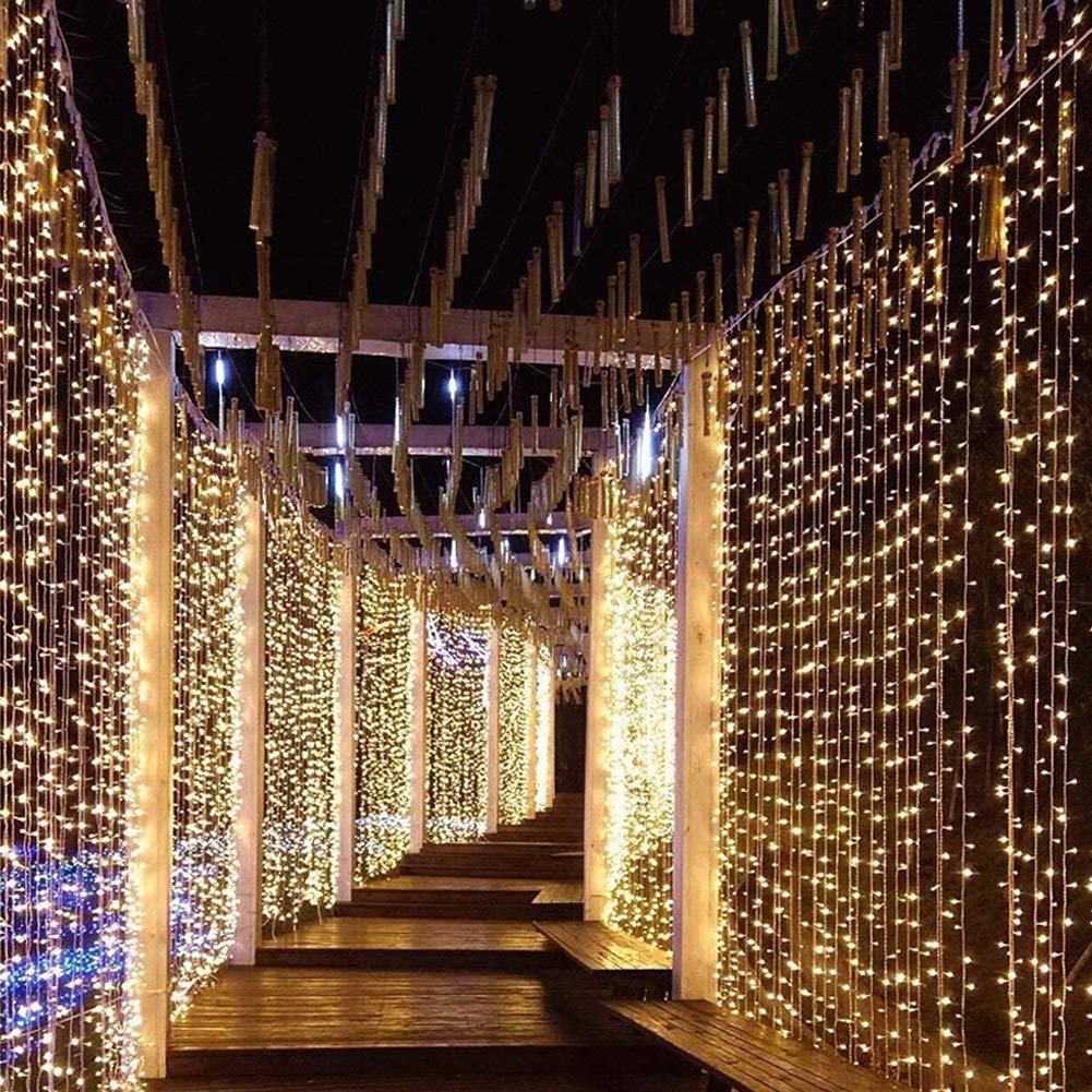6.6x9.8ft 300 LED Curtain Lights, Fairy String Lights with Remote Control, Timer, for Wedding Party Bedroom Home Garden Bedroom Indoor Outdoor Decoration, Warm White