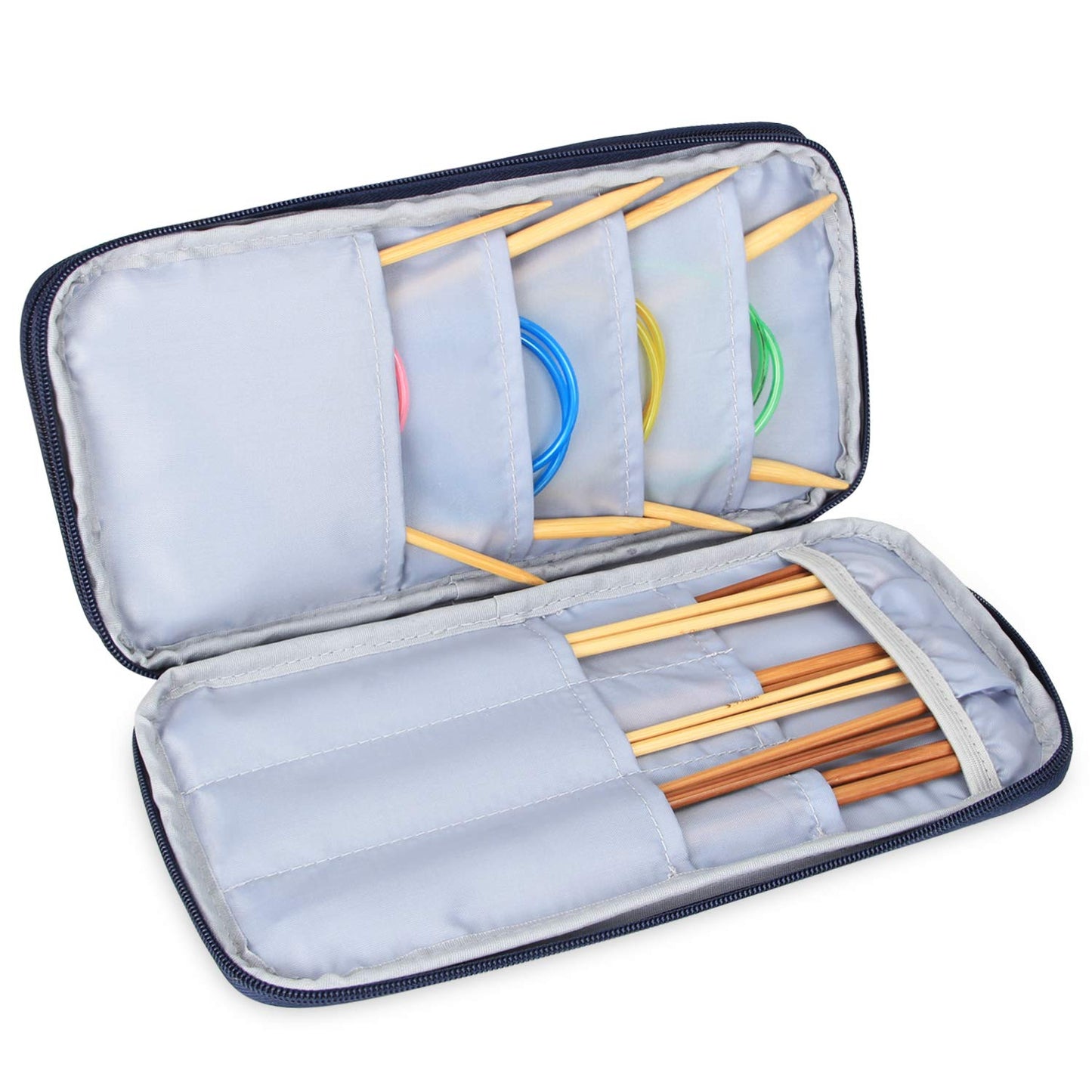 Knitting Needles Case(up to 10-Inch), Travel Organizer Storage Bag for Circular and Straight Knitting Needles, Crochet Hooks and Knitting Accessories, Blue Cats-NO ACCESSORIES INCLUDED