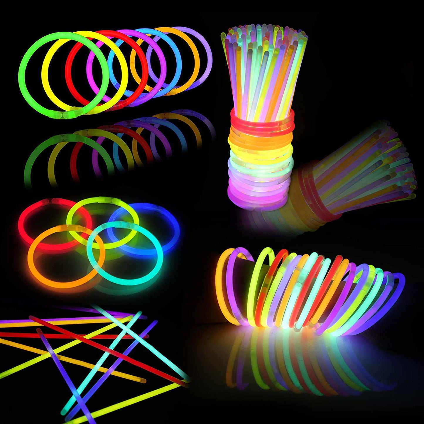 200 Pcs 8" Glowsticks, Bracelets Necklaces, Glow in the Dark Party Favors, Easter, Christmas, Halloween Supplies Pack, Football Party Supplies