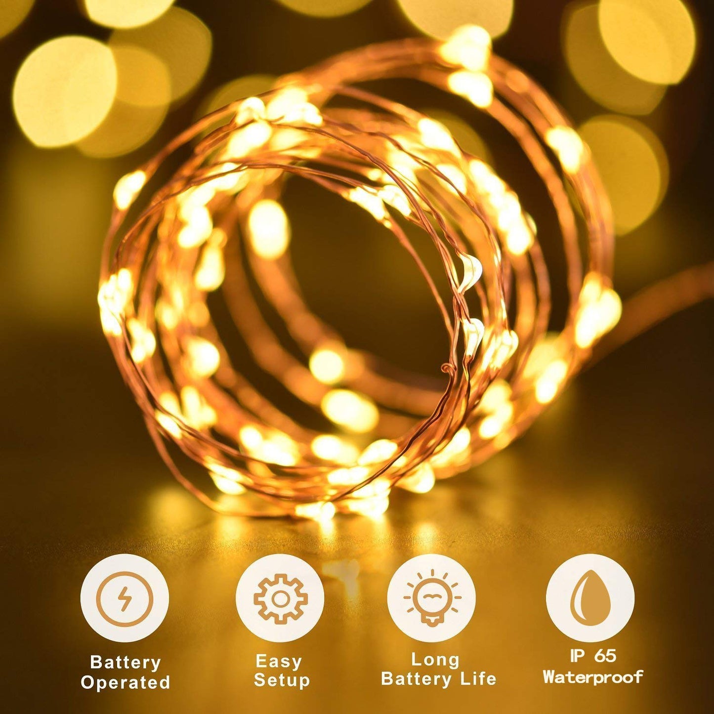 2 Pack 33 ft 100 LED Fairy Lights Battery Operated, Waterproof Twinkle String Lights, Copper Wire Dimmable Firefly Lights with Remote Control Timer, Warm White