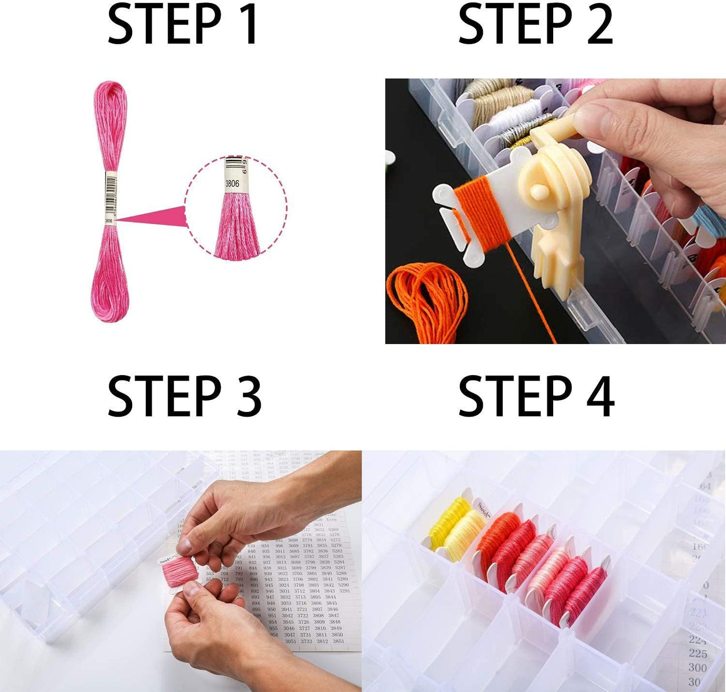 Floss Organizer, Cross Stitch Thread Storage Box Tools - Bobbin Winder, 1 Removable 24 Compartments with 40 Hard Plastic Floss Bobbins and Stickers for Craft DIY Embroidery Sewing Storage