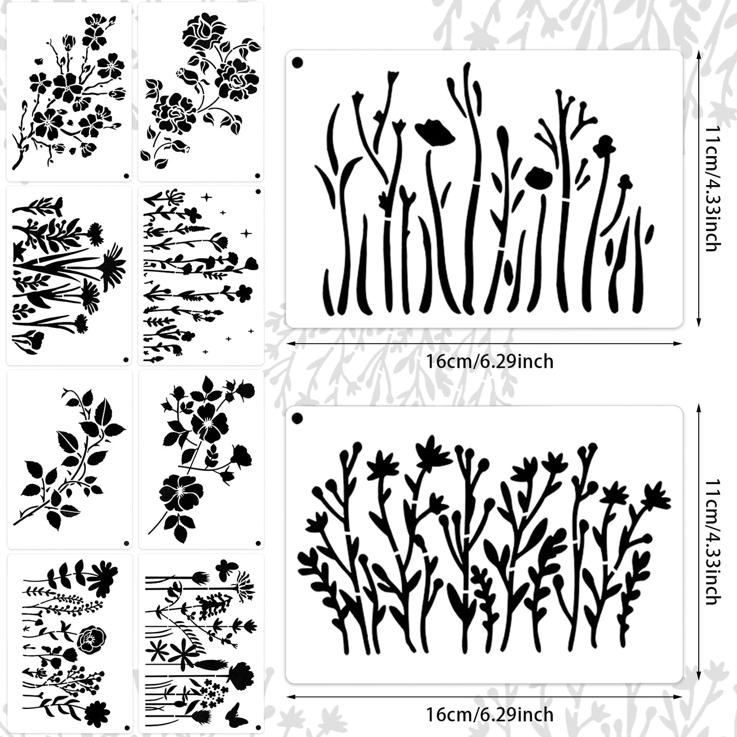 16 Pieces Wild Flower Stencils Spring Reusable Template DIY Small Flower Painting Stencils for Painting on Wood Canvas Journal Paper Fabric Floor Wall Card Decor