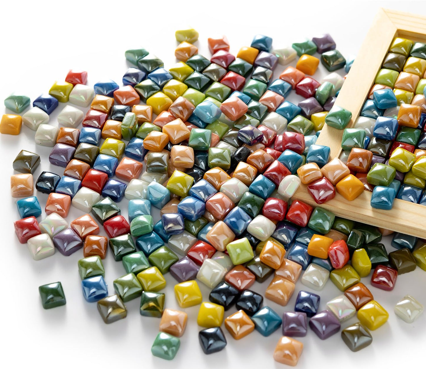 1.7 Pounds/350 Pieces Vibrant Glass Mosaic Tiles Assortment for Crafts, Colorful Glossy Stone Glass Tiles Pieces Bulk for Mosaic Art Craft Home Garden Decoration