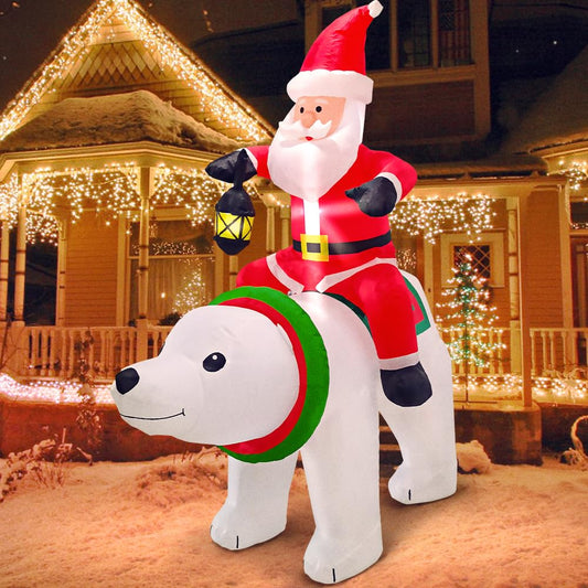 6 FT Christmas Inflatable Santa Claus with Polar Bear Build-in LED Lights Blow up Xmas Inflatables Decoration for Yard Garden Lawn Holiday Party