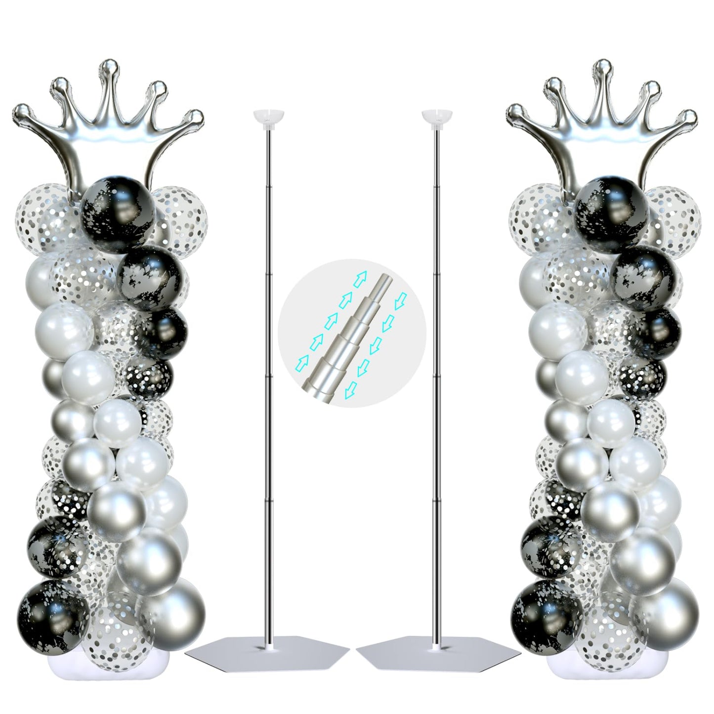 Balloon Arch Stand, Balloon Arch Kit of 2, 7 Feet Height Adjustable Metal Balloon Column Stand for Party Decorations Wedding Birthday, Graduation Party Decoration, Baby Shower, Silver