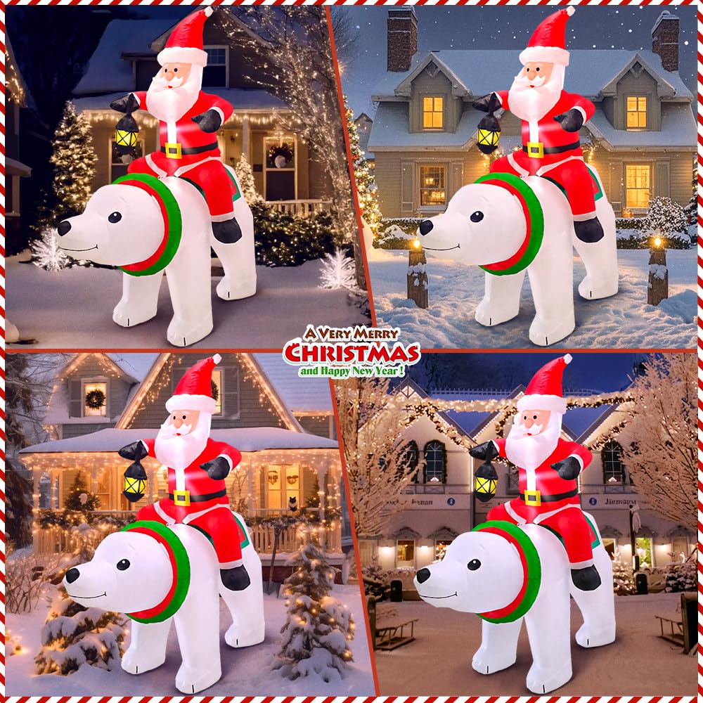 6 FT Christmas Inflatable Santa Claus with Polar Bear Build-in LED Lights Blow up Xmas Inflatables Decoration for Yard Garden Lawn Holiday Party