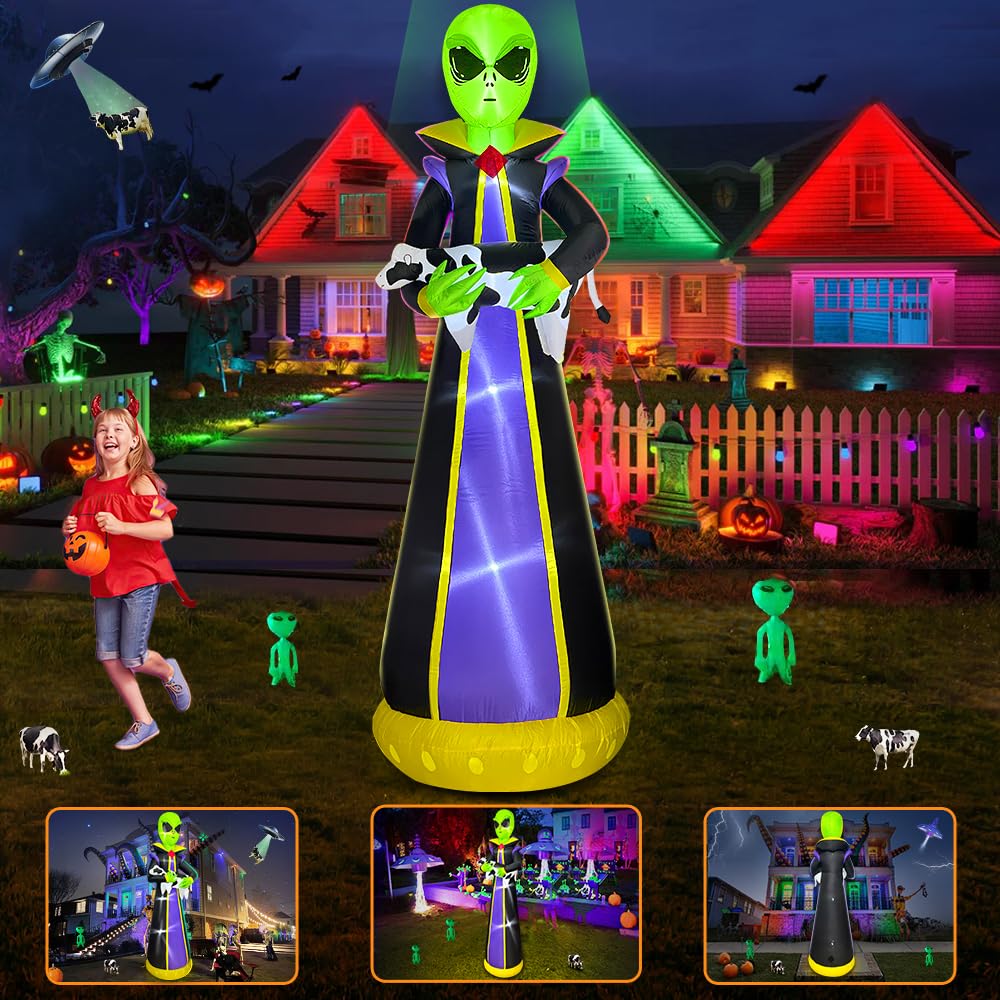Halloween Inflatable Outdoor Decoration 10 FT Inflatable Alien Decoration Halloween Blow up Yard Decoration LED Lights Holiday Party Yard Lawn Halloween Decorations Garden