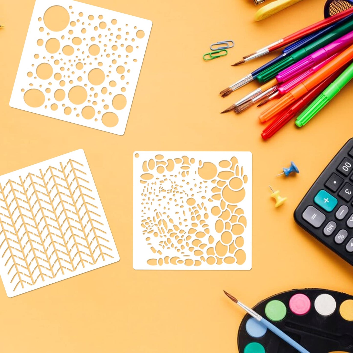 14 Pcs Layering Mixed Media Stencils Leopard Diamond Spirals Cubist Templates Geometric Patterns Stencils for Painting on Walls Canvas DIY Craft Scrapbooking Stamp Decor Card Making (7.87x7.87inch)