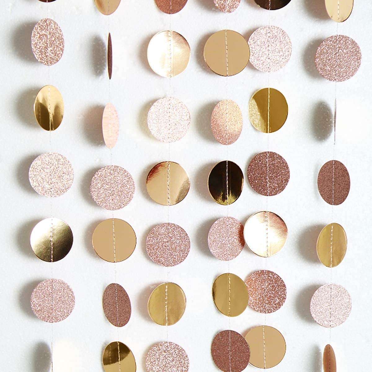 Champagne Gold Birthday Decorations Glitter Dot Garland Circle Streamers Banner Backdrop Baby Showers Bridal Showers Christmas New Year Eve Anniversaries Graduations Holiday Parties Decor