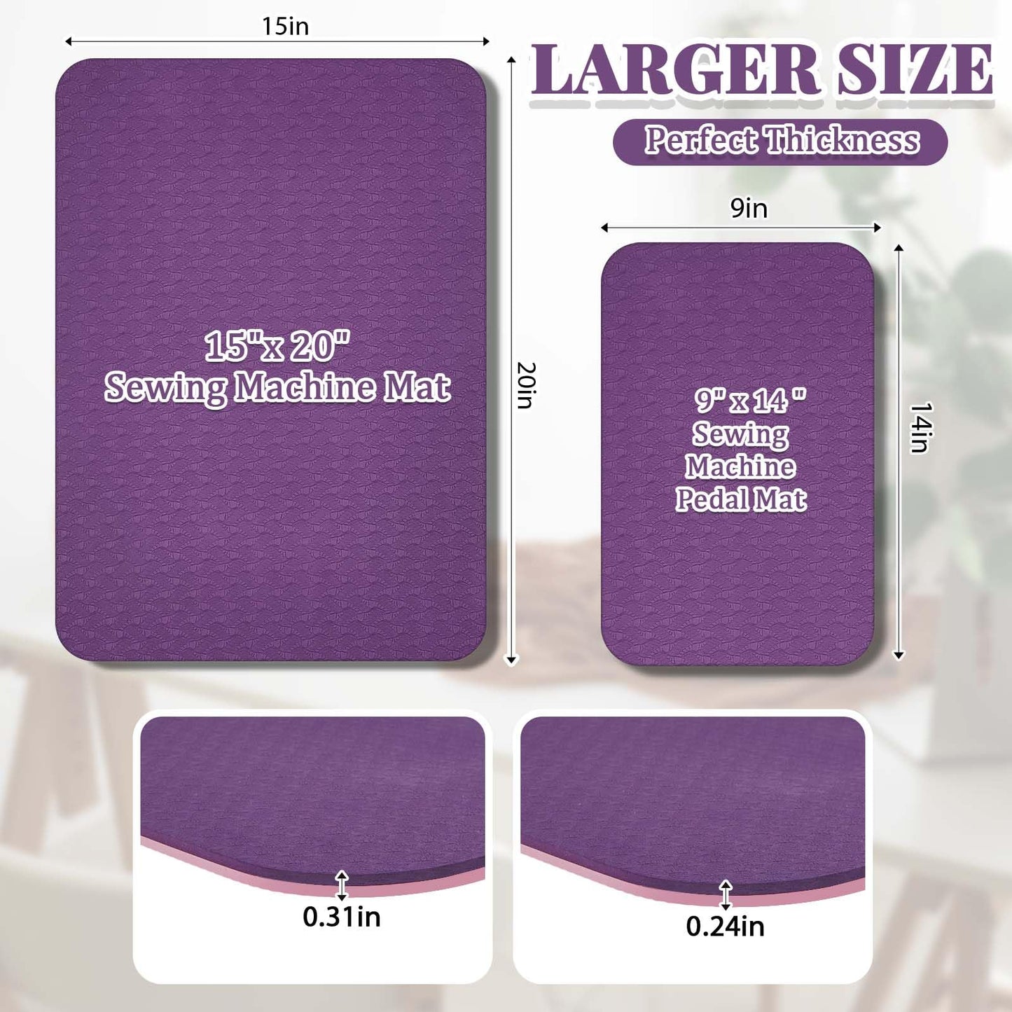 2 Pcs Sewing Machine Muffling Mat Pedal Sewing Mat Reduce Vibrations Noise No Slip Machine Accessories for Quilting(15" X 20" and 9" X 14",Pink Purple)