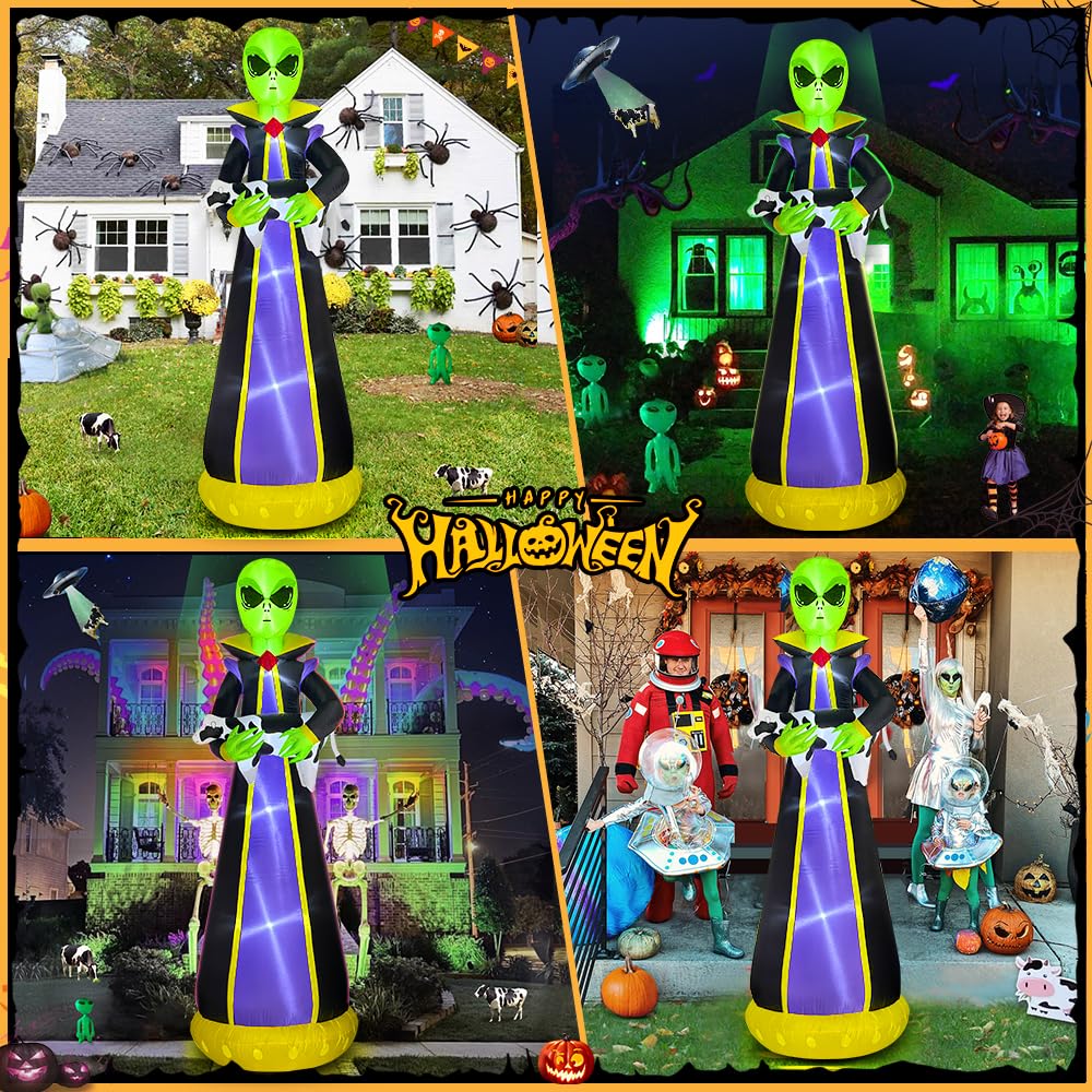 Halloween Inflatable Outdoor Decoration 10 FT Inflatable Alien Decoration Halloween Blow up Yard Decoration LED Lights Holiday Party Yard Lawn Halloween Decorations Garden