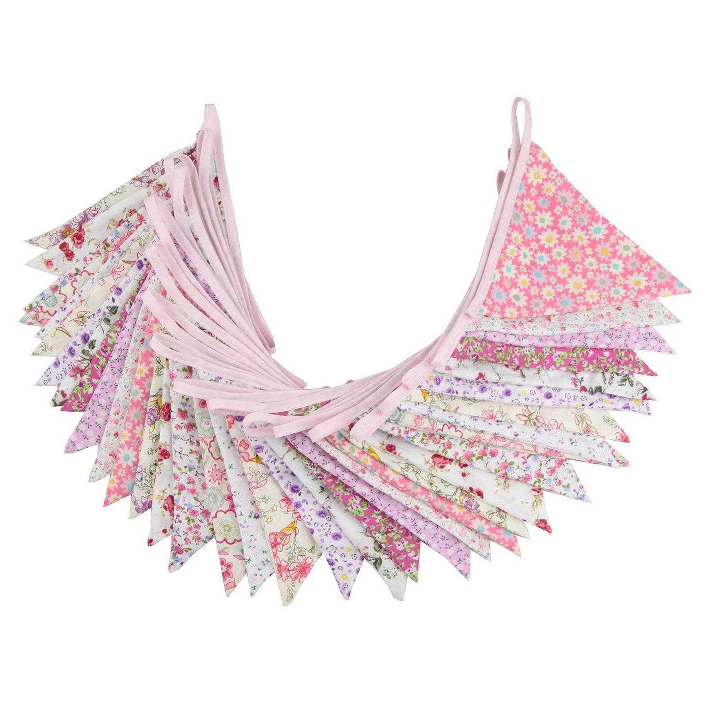 10M/32Ft Triangle Bunting Banner, 36 Pcs Cotton Fabric Flags Pennant Garlands for Birthday Party, Wedding, Baby Shower, Outdoor and Home Decorations (Pink)
