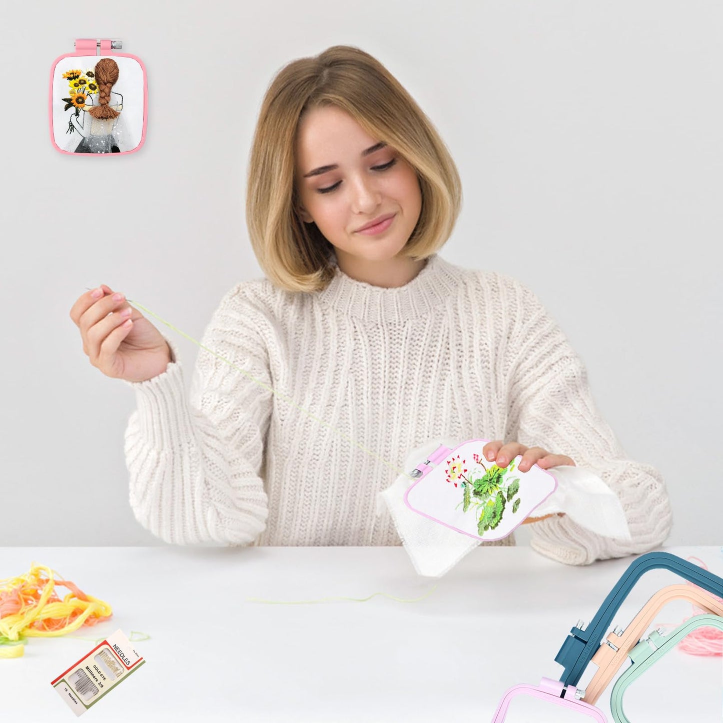 Square Embroidery Hoops, Cross Stitch Hoop and ABS Plastic Embroidery Hoops for Sewing, Needlework, Cross Stitch, Embroidery Projects (3PCS-3", 4.3", 6.5")