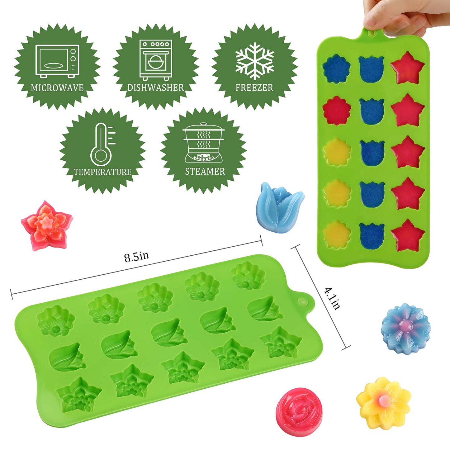 Flower Shape Chocolate Candy Molds Set,Heart,The stars,The rose,Flowers in Combination,15 Cavity Silicone Baking Mold Ice Cube Tray-Wedding,Festival,Parties and DIY Crafts-(6Pcs)