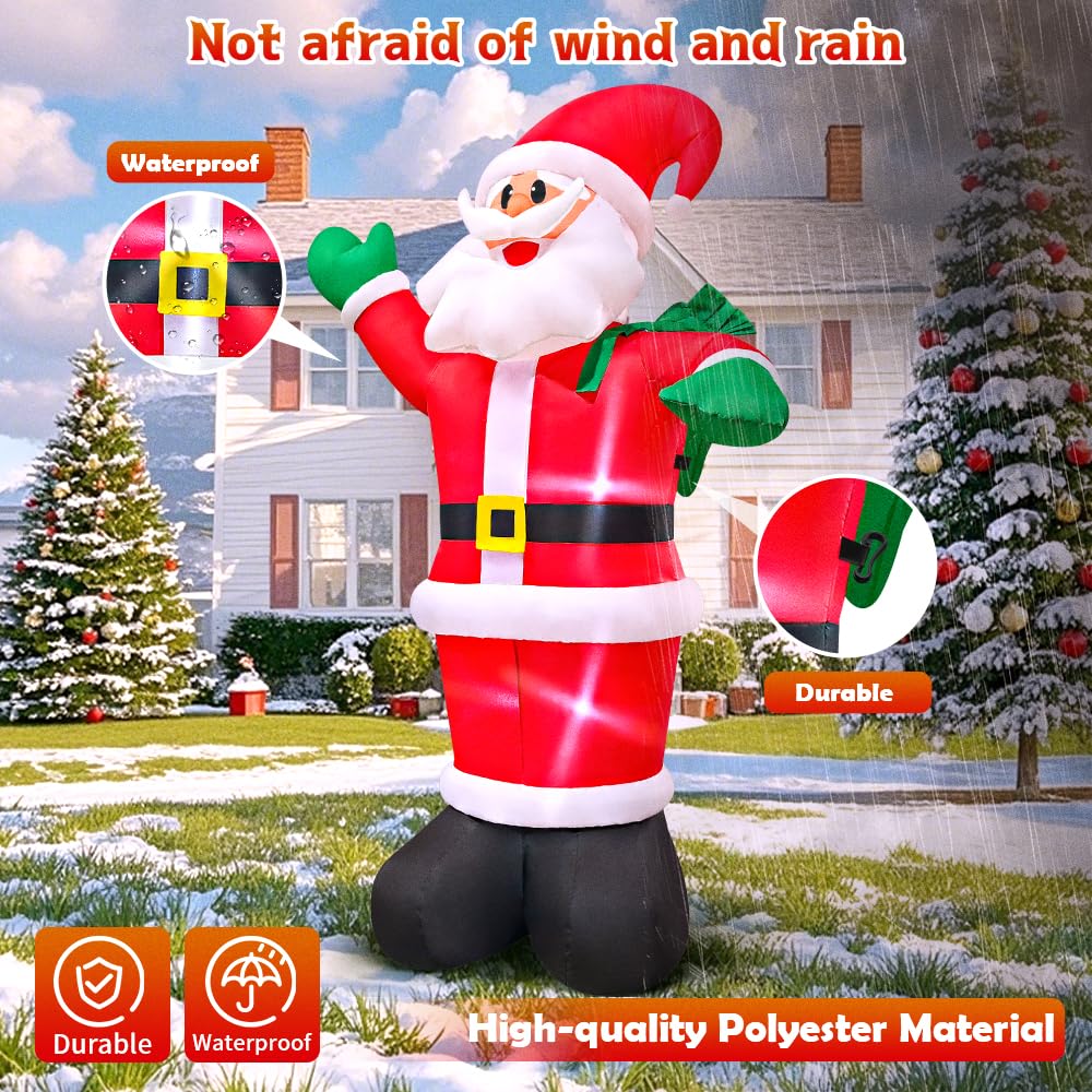 6 FT Inflatable Santa, Christmas Inflatable Santa Claus with Gift Bag, Santa Blow up Yard Decorations Built-in LED Lights Party Lawn Holiday Xmas Winter Outdoor Décor