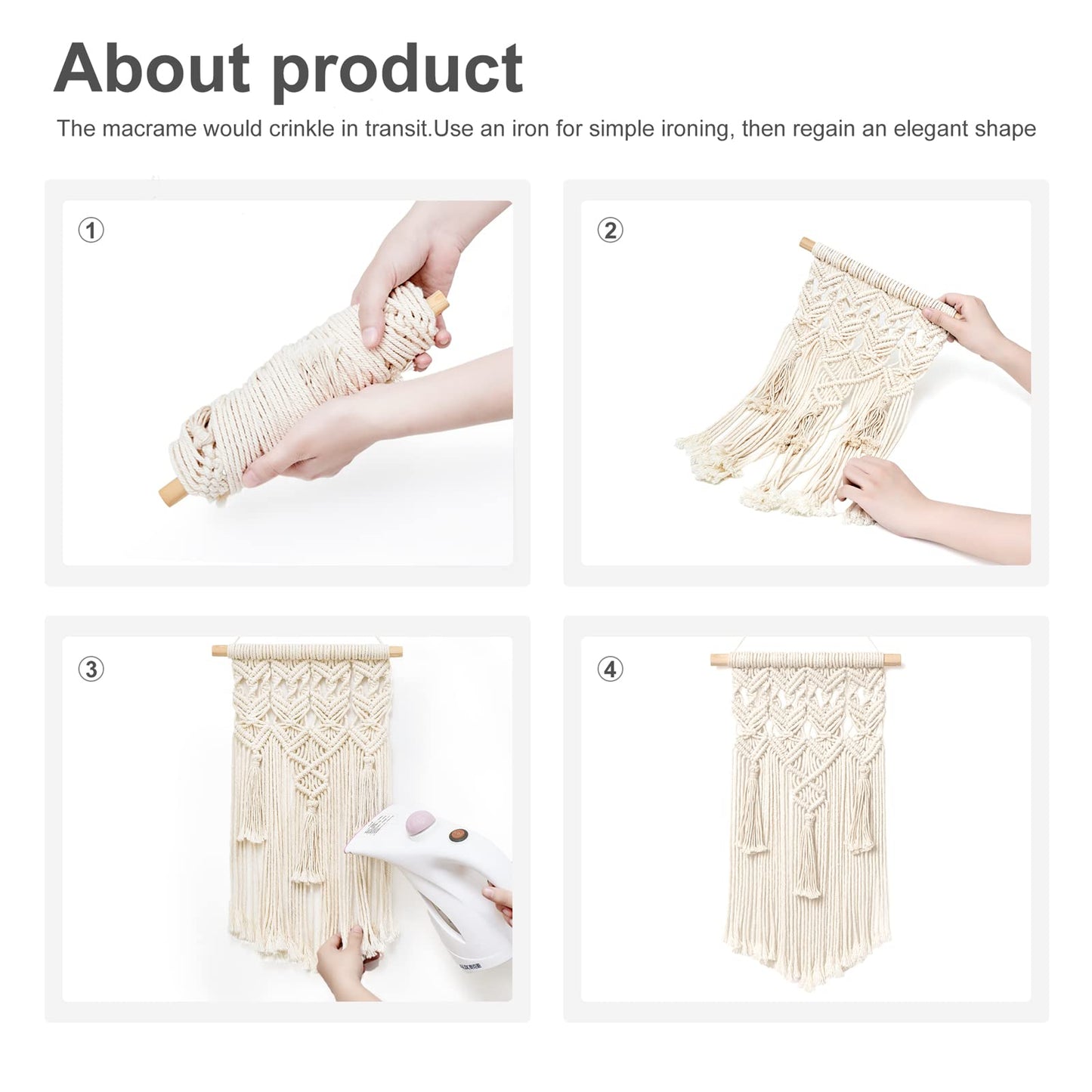 2 Pcs Macrame Woven Wall Hanging Boho Chic Geometric Art Decor - Beautiful Bedroom Nursery Apartment Home Decoration, Gift for Girls Adults Birthday Christmas, Small Size 18" L x 9.5" W