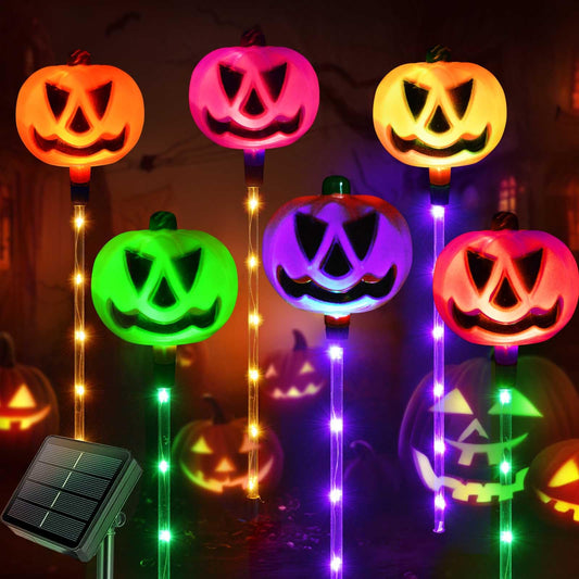 Set of 6 Solar Pumpkin Pathway Lights for Halloween Decorations Outdoor, Color Changing Outdoor Lights, Light up Jack O Lantern Pumpkins Party Porch Yard HLD578