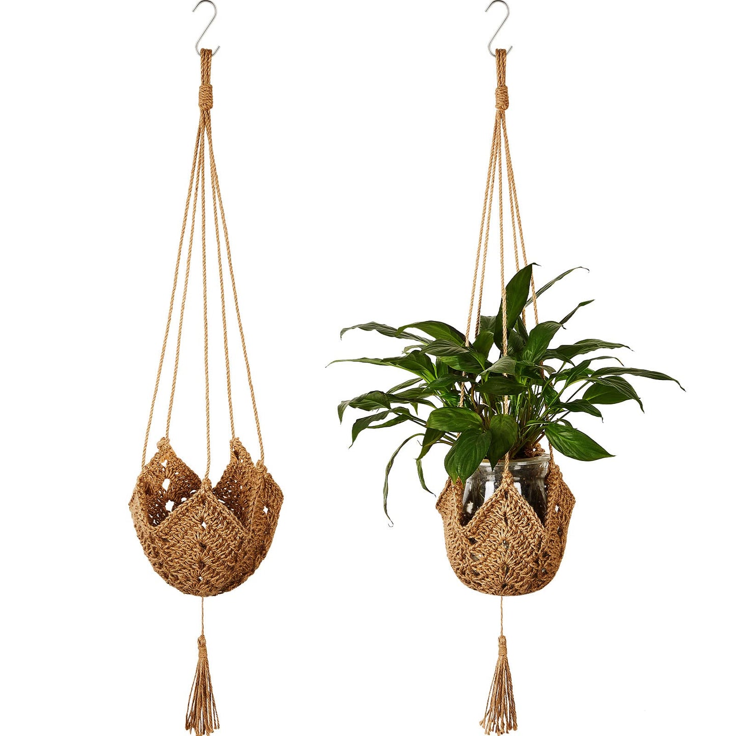 2 Packs Jute Crochet Long Plant Hanger for 3 Inch to 12 Inch Pots, Macrame Plant Holder Rope with 2 S Shaped Hooks for Halloween Home Decor(Brown)