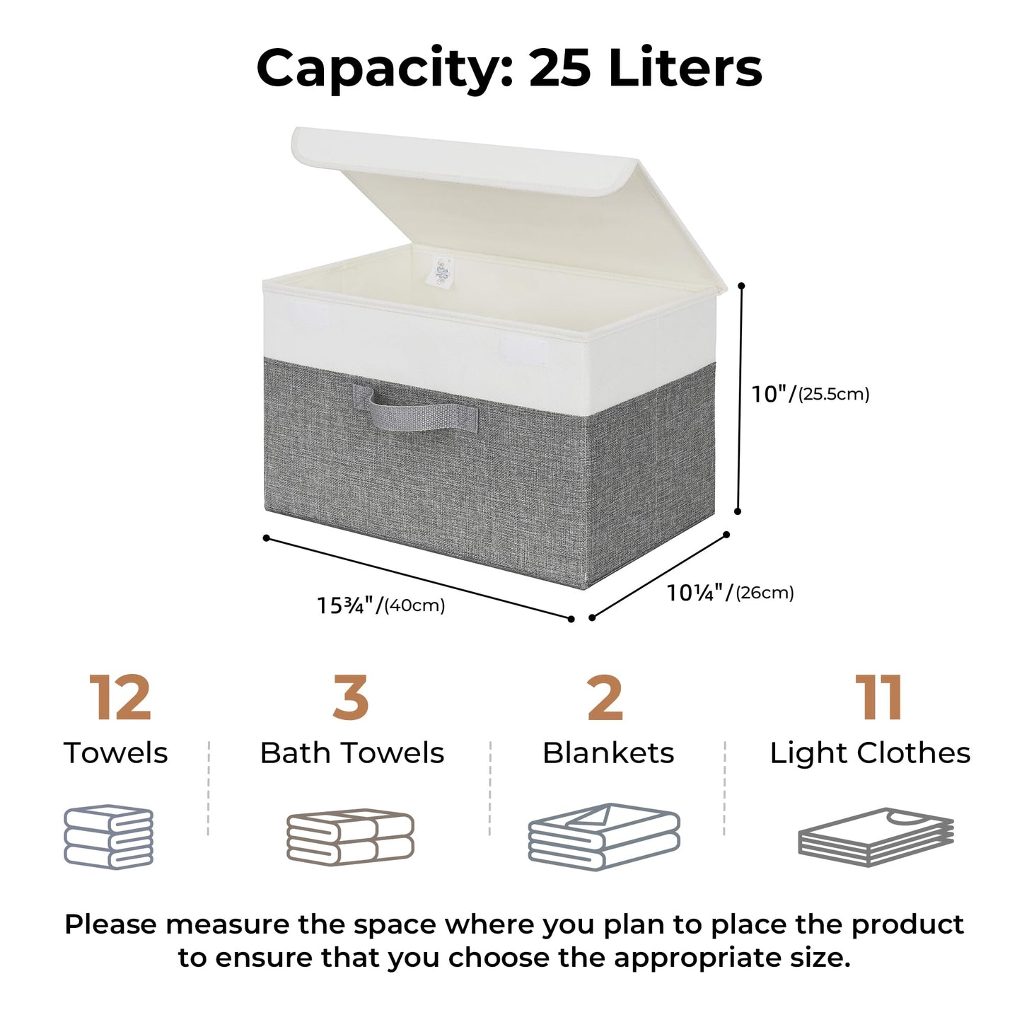 SAYS Fabric Storage Boxes, Keepsake Box, Large Storage Bins with Lids, Closet Organizers, Toy Organizer, Storage Baskets for Shelves, White/Gray, 2-Pack