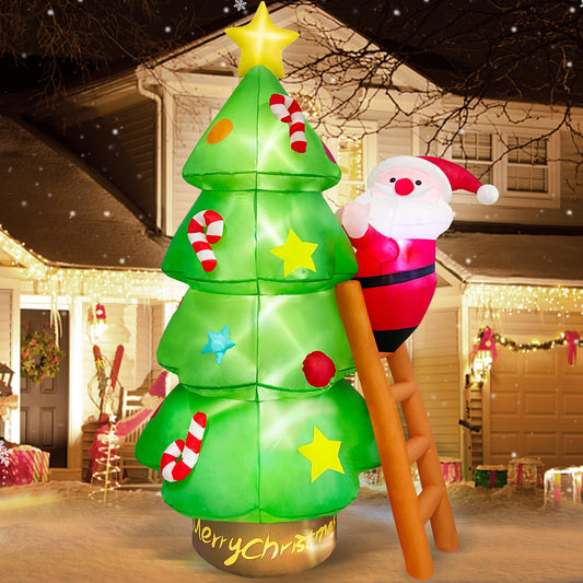 7 FT Christmas Inflatable Tree with Santa Claus Outdoor Decorations, Christmas Inflatables Tree Blow Up Yard Decoration Build-in LEDs Lighted Décor for Xmas Holiday Outside Garden Lawn Patio