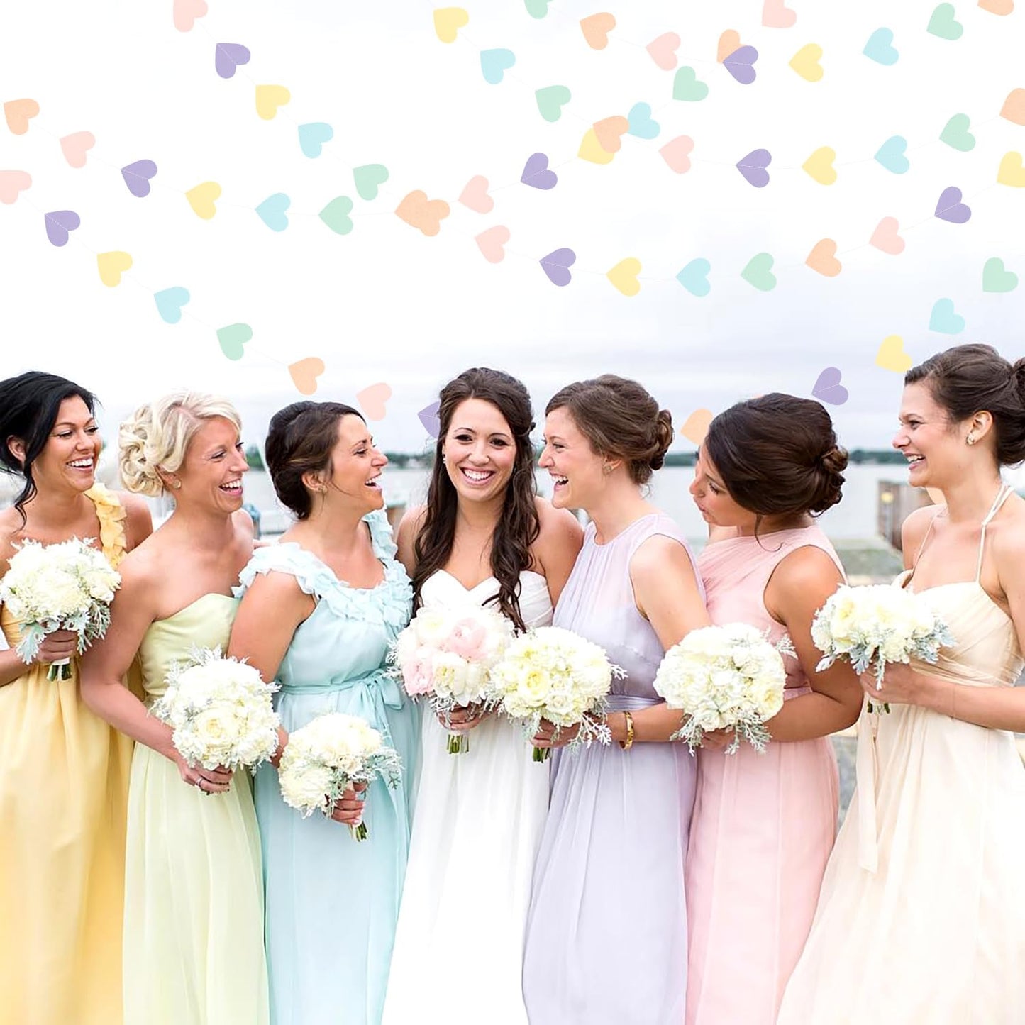 Pastel Rainbow Birthday Party-Decorations Streamers - 52FT Yellow Blue Mint Pink Purple Hanging Heart Garland Banner,Baby Bridal Shower Bachelorette Engagement Backdrop Decor Hugtmr