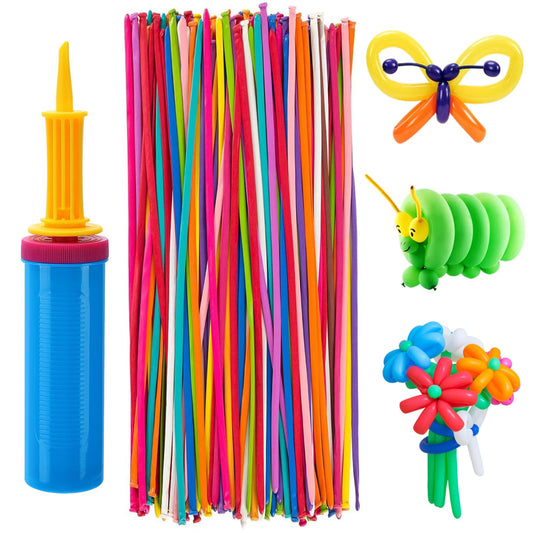100 Pcs 260Q Balloons Kit with Pump - Kids Premium Latex Twisting Long Balloons to Make Animals Flowers, Fun Rainbow Balloons for Party Boys Girls Christmas Birthday Gifts Clowns Wedding Decor
