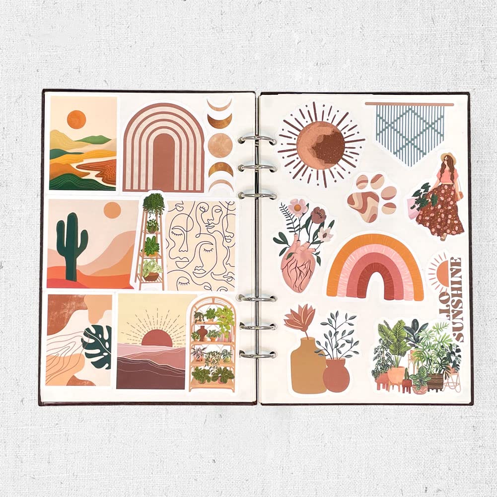 200 PCS Aesthetic Boho Stickers, Cute Vinyl Waterproof Stickers for Water Bottles Laptop Phone Journaling Scrapbook Junk Journal, Small Business Supplies, Plant Sticker Packs for Adults Teens