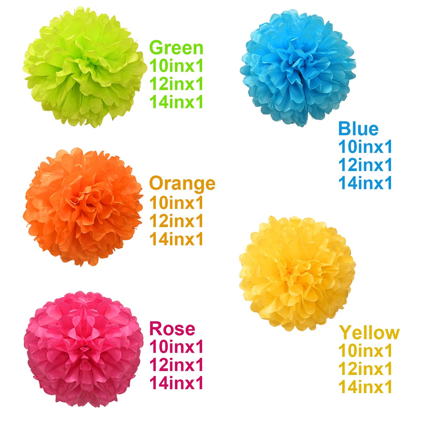 Tissue Pom Pom Paper Flower Ball Party Decorations - 15 Pcs 10, 12, 14 Inch -for Wedding, Birthday, Bridal Shower, Bachelorette, Baby Gift Shower
