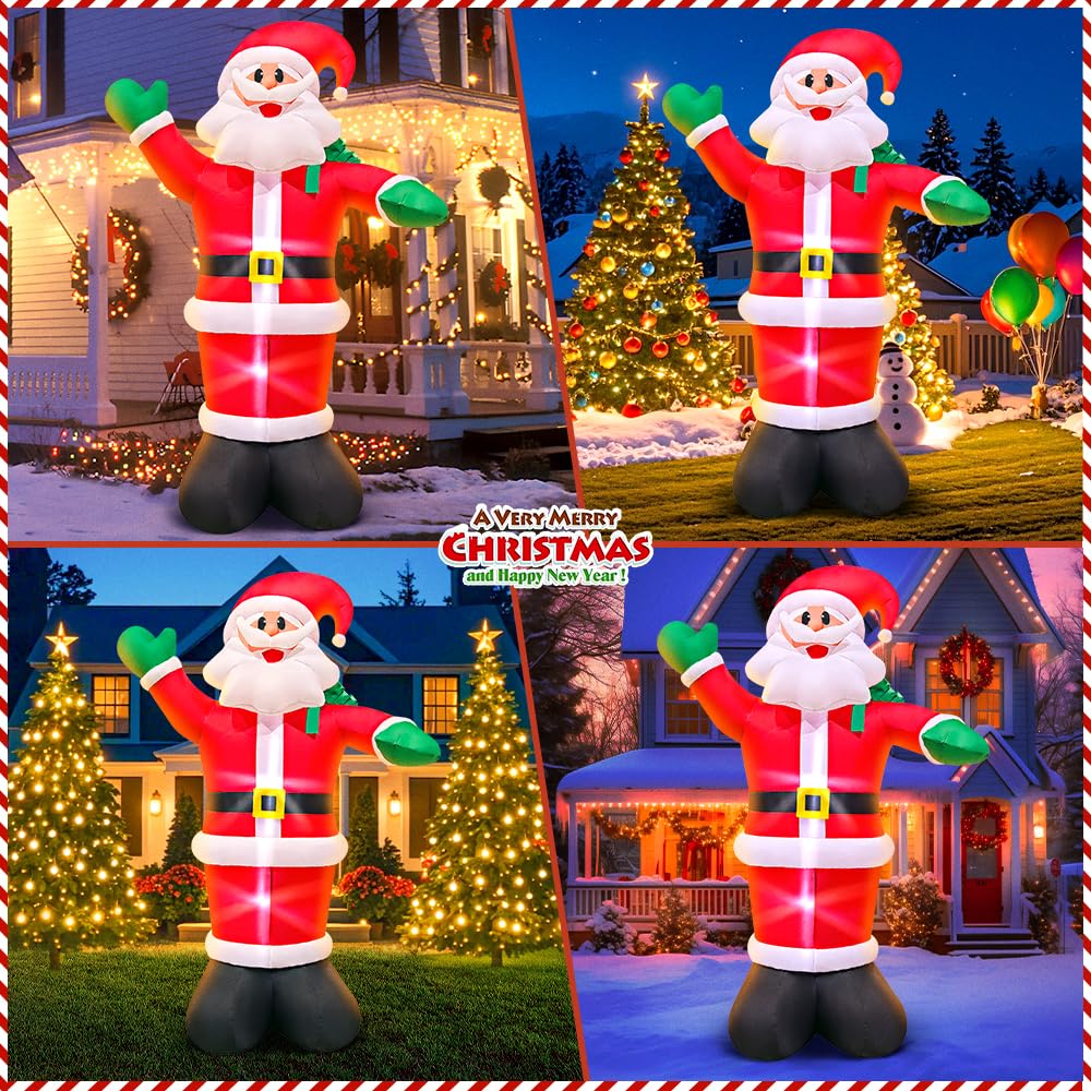 6 FT Inflatable Santa, Christmas Inflatable Santa Claus with Gift Bag, Santa Blow up Yard Decorations Built-in LED Lights Party Lawn Holiday Xmas Winter Outdoor Décor