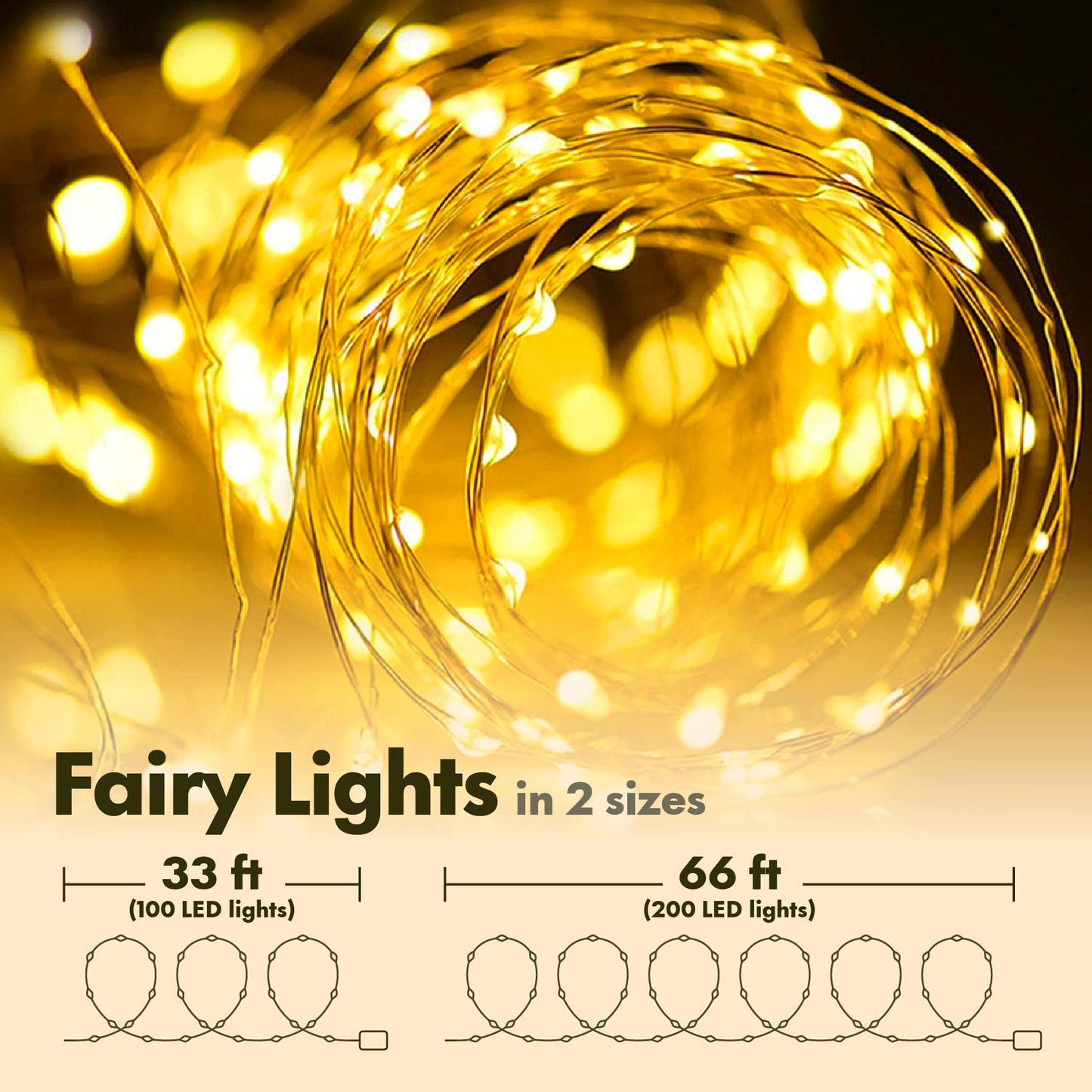 33 FT 100 LED Silver Wire Fairy String Lights for Christmas Wedding Party Home Holiday Decoration,Battery Operated, Warm White, Pack of 1