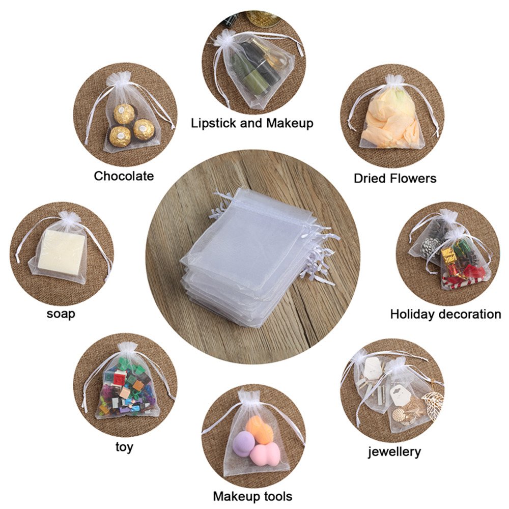 100PCS Premium Sheer Organza Bags, White Wedding Favor Bags, 4x4.72 Jewelry Gift Bags for Party, Jewelry, Christmas, Festival, Bathroom Soaps, Makeup Organza, Wrapping Supplie