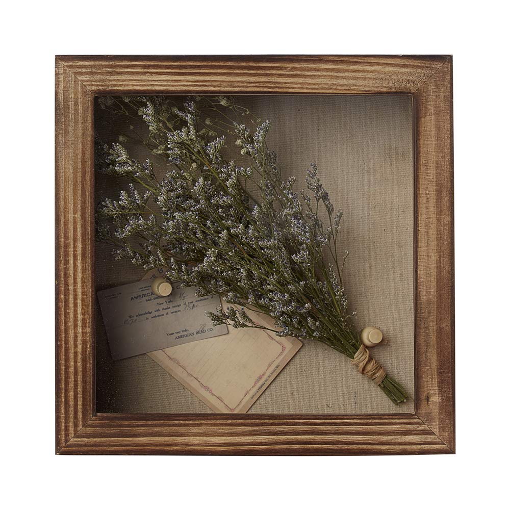 Shadow Box Frame 8x8 Shadow Boxes Display Case with Linen Back Memorabilia Awards Medals Bouquet Photos Picture Badge Wedding Memory Box for Keepsakes Carbonized Small Pin Board