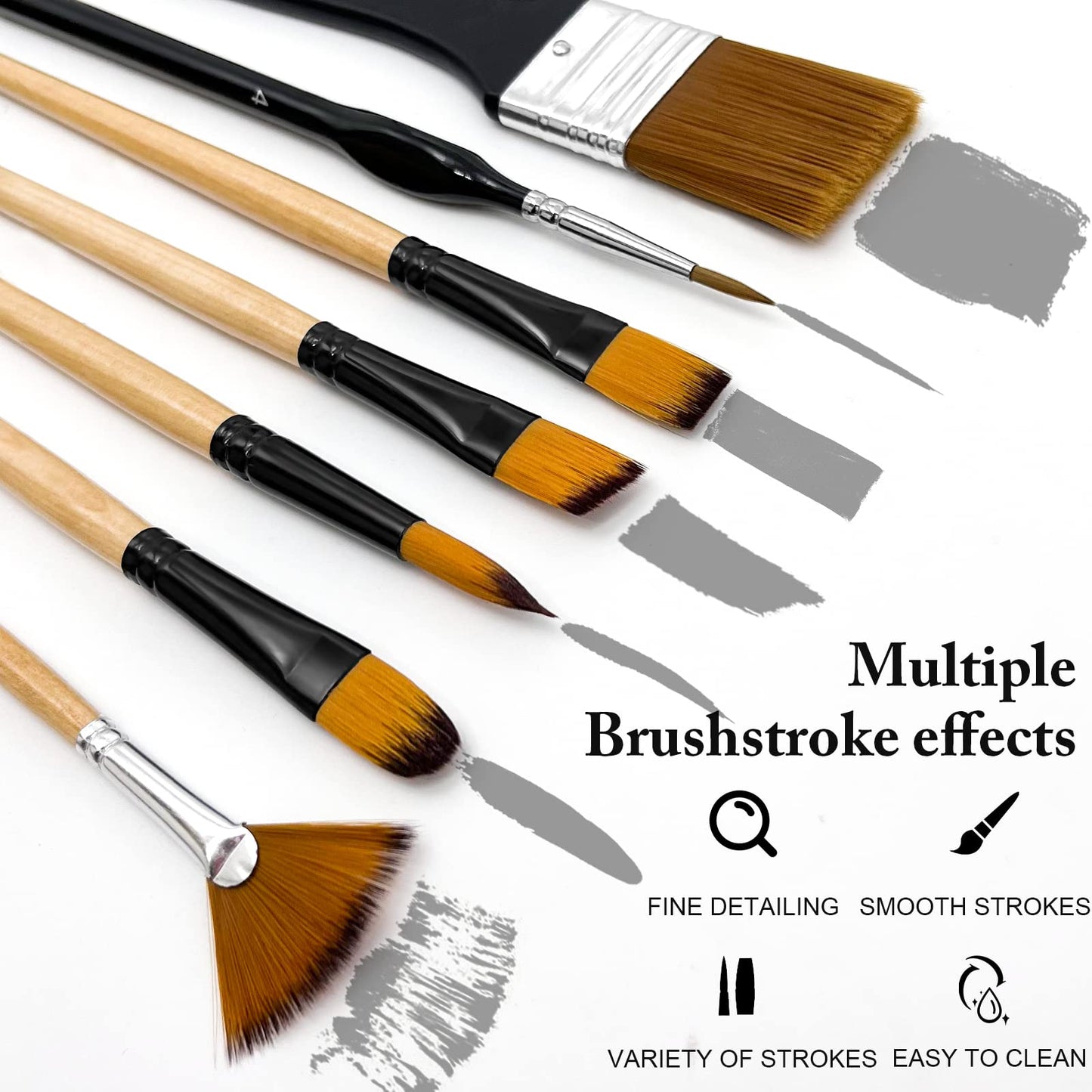 32 Pieces Paint Brush Set, Artist Series, Nylon Bristles with Round, Filbert, Flat, Fan, Angle, Detail Brush, Suitable for Artists and Beginners for Acrylic Painting, Oil, Watercolor, Gouache
