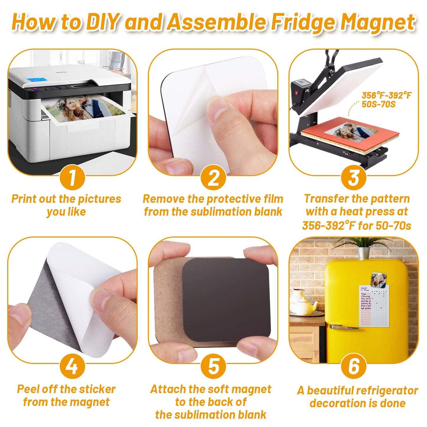 Sublimation Magnet Blanks, Personalized Sublimation Blanks Bulk with 20 PCS Larger Square Blanks, 20 PCS Fridge Magnets for Custom Refrigerator Oven Dรฉcor Office Calendar DIY Crafts (6 x 6 cm)