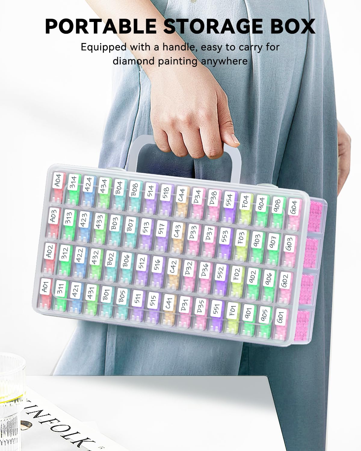 Diamond Painting Storage Containers, Diamond Art Portable Bead Storage Organizer 64 Gird Diamond Painting Accessories (Storage Box)