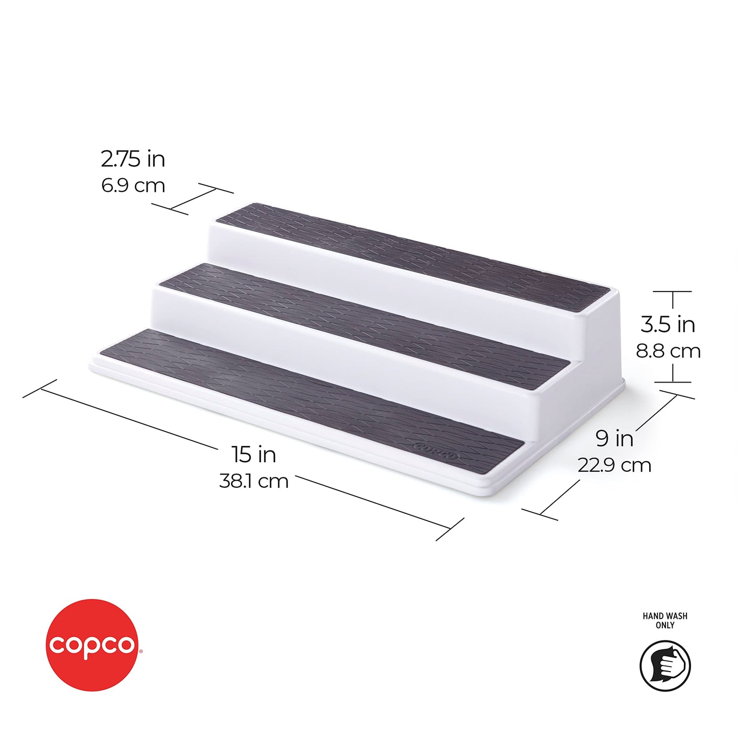 2555-0188 Non-Skid 3-Tier Spice Pantry Kitchen Cabinet Organizer, 15-Inch, White/Gray