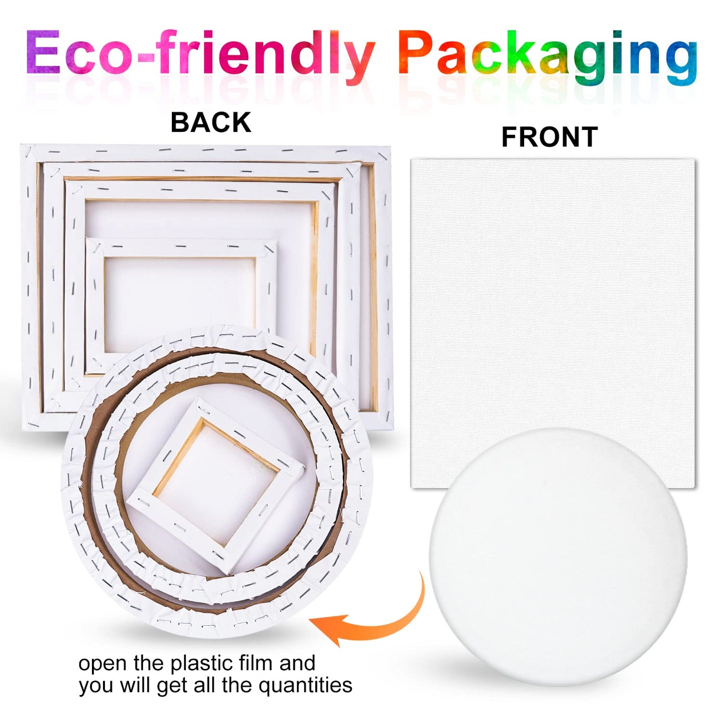 14 Packs Stretched Canvases for Painting, Multi Pack 11x14, 9.44x12, 8x10, 5x7, 4x4, Round Canvas with 8x8,10x10(2 of Each), Blank Primed Canvas, for Oil Paint, Acrylic Paint, for Beginners, Artists.