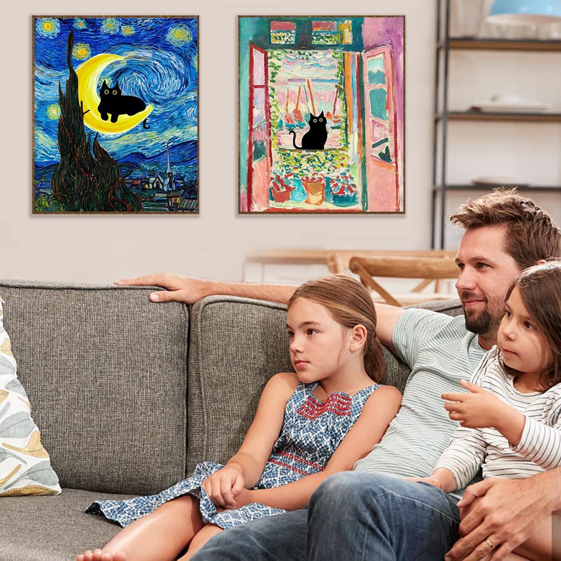 4 Pack Cat Starry Sky Flower Window Stamped Cross Stitch Kits - Embroidery Kits for Beginners Adults,11 CT Patterns Dimensions Counted Cross Stitch Kits Arts Craft Kits 12x16inch