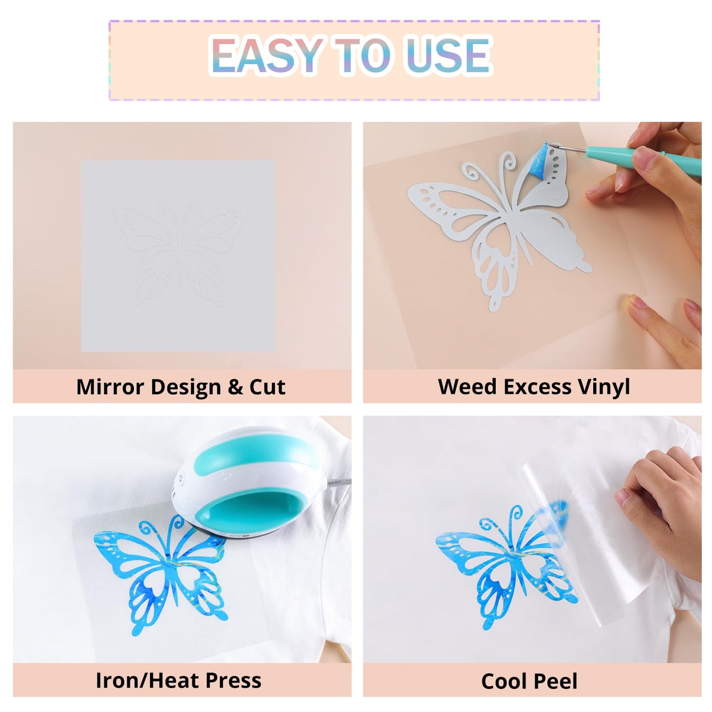 Tie Dye HTV Heat Transfer Vinyl Rolls - 12" x 8ft Watercolor HTV for Shirts, Easy to Cut & Weed for Heat Vinyl Design